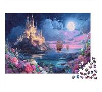 Fantasy Castle 1000 Piece Jigsaw Puzzles Moonlit Sea Castle Ships Adults Aged 12 And Above Educational Game Beautiful Decoration Challenge High Difficulty Birthday Gifts 70x50cm