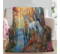Fantasy Castle Animal Unicorn Printed Flannel Fleece Throw Blanket, Queen Super Soft Flannel Lightweight Fluffy Plush Fuzzy Bed Blanket for Bedding Sofa and Travel, Color
