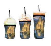 Fantasy Castle Cup Sleeve 3 Pack, Neoprene, Sleeve for Coffee Cup, Keeps Hands Dry And Reusable Insulator Sleeve for Hot Cold Drinks