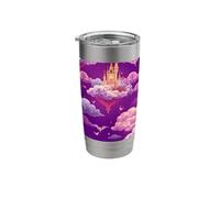 Fantasy Castle Dragons Floating Sky Magical Design Stainless Steel Insulated Tumbler