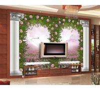 Fantasy Castle Flying Birds Archway Flowers 3D Wallpaper Easy Install Feature Office Living Room Sofa Bedroom TV Background Wall Decoration-200cm×140cm