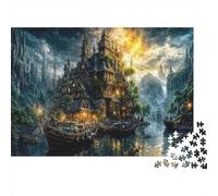 Fantasy Castle Harbor 1000 Piece Game Night Puzzle for Adults Misty Castle on Mountain River Premium Thick Sturdy Vibrant Challenging Hard Stress Relief 52x38cm/1000pcs