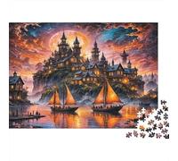 Fantasy Castle Harbor Jigsaw Puzzles for Adults: Gothic Castle at Sunset Reflection 1000 Piece for Women, Gifts for Men 38x26cm/1000pcs