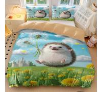 Fantasy Castle Hedgehog Duvet Cover 3D Dandelion Print Bedding Set, Soft Microfiber Comforter Cover for Boys Girls, Whimsical Bedroom Decor (style3,Single135x200cm+65x65cm*2)