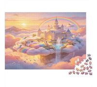 Fantasy Castle in the Clouds 1000 Piece Jigsaw Puzzle Paper for Adults Rainbow Waterfall Relaxation Home Décor 52x38cm/1000pcs