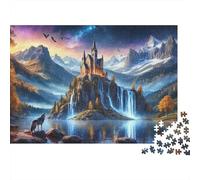 Fantasy Castle Landscape 100% Recycled Cardboard Mountain Castle Falls 1000 Piece Puzzle for Adults The Impossible Challenge Fun Present 38x26cm/1000pcs