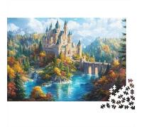 Fantasy Castle Landscape Colourful Sunlit Castle River 1000 Pieces Puzzle for Adults Unique Classic Educational Games 38x26cm/1000pcs