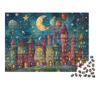 Fantasy Castle Night Jigsaw Puzzles 1000 Pieces for Adults Starry City Crescent Moon Planets Premium Thick Sturdy Vibrant Challenging Stress Relief Family Game Gift 52x38cm/1000pcs
