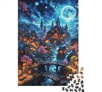 Fantasy Castle Night Scene 1000 Piece Jigsaw Puzzle Paper Puzzle for Adults Bridge Under Moon Night Landscape Family Relaxation Home Decor Gift 38x26cm/1000pcs