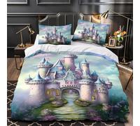 Fantasy Castle Quilt Cover 3D Design Printed Super Soft 3-Piece Bedding Set Zipper Magic Fairytale Duvet Cover Luxury Durable for Teens Adults Kids Women Youth Boys Girls Super king（260x220cm）