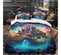 Fantasy Castle Quilt Cover 3D Print Anti-allergic 3 Pieces Bed Set Hidden Zipper Magic Fairy Tale Comforter Cover Ultra Soft All Season for Adults Kids Teens Women Youth Teenagers Double（200x200cm）