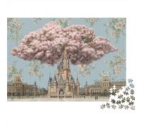 Fantasy Castle Scene 1000 Piece Sakura Cloud Castle Sturdy Cardboard Jigsaw Puzzles for Puzzle Enthusiasts Birthday Party Gift Giving for Adults 38x26cm/1000pcs