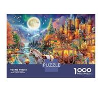 Fantasy Castle Scene Jigsaw Puzzles for Adult Challenging Puzzles The Impossible Challenge 1000 Piece Moonlit Village Difficult Hard Jigsaw Puzzles for Man And Woman with Letters on Back 70x50cm/1000p