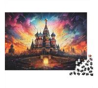 Fantasy Castle Sunset 1000 Piece Mental Stimulation Puzzle for Adults Fiery Sunset Russian-style Castle Premium Thick Sturdy Challenging Stress Relief 52x38cm/1000pcs