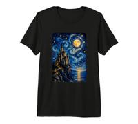 Fantasy Castle Under Moon Van Gogh Starry Night Inspired Art Premium T-Shirt