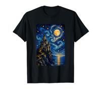 Fantasy Castle Under Moon Van Gogh Starry Night Inspired Art Value Graphic T-Shirt