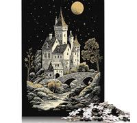 Fantasy Castle Under Moonlight Illustration Puzzle Decompression Toys 100 Percent Recycled Cardboard Jigsaw Puzzle for Adults Teen 500pcs (52x38cm)