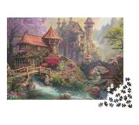 Fantasy Castle Village 1000 Piece Jigsaw Puzzle for Adults Castle Stream Flowers Rainbow Bridge Challenging Hard Premium Thick Sturdy Vibrant Stress Relief Family Game 70x50cm/1000pcs