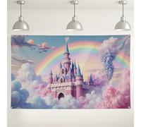 Fantasy Castle Wall Backdrop, Peach Rainbow Dreamy Party Decorations, Enchanted Photography Background for Kids Birthday, Indoor/Outdoor Use 71x43 Inch