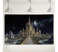Fantasy Castle Wall Backdrop, Scenic Night Sky Party Decorations, Gold Indoor/Outdoor Photography Background for Birthday, Wedding, Holiday Events 71x43 Inch