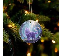 Fantasy Cat Acrylic Christmas Ornaments - Circular Christmas Tree Decorations Ornament, Winter Holiday Keepsake Pendant for Fireplace, Mantel, Wreath Holiday Party Decor