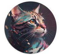 Fantasy Cat Adult Jigsaw Puzzles 1000 Pieces Round Jigsaw Puzzle 1000 Pieces Skill Level Beginner, Great for Birthday 67.5x67.5cm