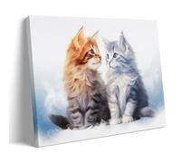 Fantasy Cat Canvas Wall Art Rustic Beautiful Kitten Cute Animal Posters Wall Decor Painting Art for Home Room Stretched And Framed Artwork Ready to Hang Home Decor