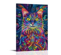 Fantasy Cat Canvas Wall Decor Mysterious Colors Kitten Theme Poster Wall Art for Living Room Bedroom Artwork (1) Canvas Art Print Wall Decor Perfect for Living Rooms Bedrooms Offices Homes Classrooms