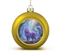 Fantasy Cat Christmas Ball Ornaments - Golden Shatterproof Plastic Vintage Rustic Xmas Tree Decorations Pendant for Family Holiday Wedding Party Xmas Hanging Decoration