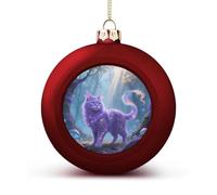 Fantasy Cat Christmas Ball Ornaments - Red Shatterproof Plastic Vintage Rustic Xmas Tree Decorations Pendant for Family Holiday Wedding Party Xmas Hanging Decoration