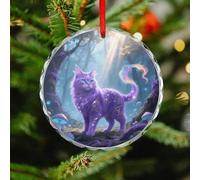 Fantasy Cat Christmas Ornaments - Round Christmas Tree Decorations with Red String, Winter Holiday Keepsake Pendant for Fireplace, Mantel, Wreath Holiday Party Decor (3.1 Inch)