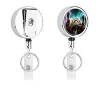 Fantasy Cat Cute Retractable Metal ID Badge Holder Reel Clip Keychain for Office Work