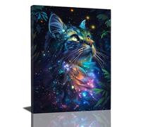 Fantasy Cat Decor Wall Art - Cat Plants Poster & Pictures for Wall - Framed Artwork for Bathroom, Bedroom & Living Room - 12x16