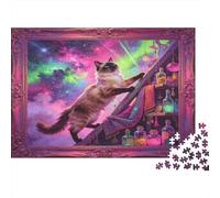Fantasy Cat Jigsaw Puzzle for Adults 1000 Piece Jigsaw Puzzle Magical Library Paper Puzzle Game Relaxation Focus Family Decor Gift 52x38cm/1000pcs
