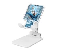 Fantasy Cat On Blue Whale Back Foldable Cell Phone Stand Adjustable Angle Height Desktop Portable Cellphone Cradle Compatible With All Smartphone White-Style