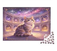 Fantasy Cat under Starry Sky 1000 Piece Jigsaw Puzzle Paper for Adults Magical Night Scene Puzzle Game for Family Relaxing Gift Decor 52x38cm/1000pcs