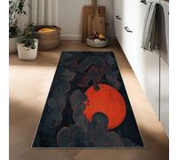 Fantasy Chinese Dragon Red Moon Hallway Runner Rug 40 x 120 cm, Washable Kitchen Carpet Non-Slip Runners Ink Wash Painting Short Pile Non-Shedding Rug Floor Mat for Entryway Door Entrances