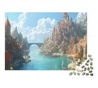 Fantasy Cityscape 1000 Piece Jigsaw Puzzles Mountain River Bridge View Adults Aged 12 And Above Educational Games Home Decoration Challenge High Difficulty Male And Female Birthday 70x50cm Gif