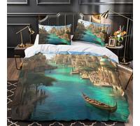 fantasy cityscape 3D Pattern Quilt Cover 3-Piece Microfiber Hidden Zipper Teens medieval fantasy architecture Duvet Cover 2 Pillowcases Machine Washable Home Decor Kids Boys Single（140x200cm）
