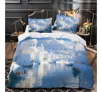 Fantasy cityscape 3D Printed Comforter Cover 3-Piece Premium Microfibre Stain-Resistant White architecture Quilt Cover 2 Pillow Shams Zippered Closure Bed Ensemble Family & Guests Single (135x200cm)
