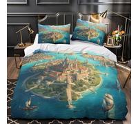 fantasy cityscape 3D Printed Comforter Cover 3pcs Microfibre Fade-Resistant Soft medieval fantasy architecture Quilt Cover 2 Pillow Shams Zipper Closure Bed Linen Family & Guests Double（200x200cm）