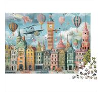 Fantasy Cityscape Art 1000 Piece Jigsaw Puzzle Steampunk Clock Tower City for Adults Educational Game Beautiful Decoration Challenge High Difficulty Birthday Gifts 38x26cm