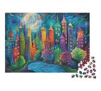 Fantasy Cityscape Art 1000pc Moon Town Thick Cardboard Puzzle for Stress Relief Seekers Christmas Gathering Home Decor Senior Citizens Senior Centre Activity 52x38cm/1000pcs