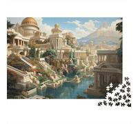 Fantasy Cityscape with Waterfall And Ancient Architecture 1000-Piece Jigsaw Puzzle for Adults, 52x38cm/1000pcs; Clean White Cardboard for Sorting; A Quiet Indoor Pastime at Home