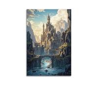 Fantasy Cliff Castle Epic Style Stone Fort Bridge Valley Nature Landscape Decorative Painting Canvas Wall Posters And Modern Family Bedroom Decor 12x18inch(30x45cm)