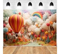 Fantasy Colorful Balloon Backdrop - Fairytale Town Rainbow Hot Air Balloon Backdrop for Birthday,Baby Shower, Adventure,Travel Theme Party Decoration Banner (7x5ft)