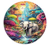Fantasy Colorful Elephant 1000 Piece Jigsaw Puzzle Round Paper for Adults Dreamlike Forest