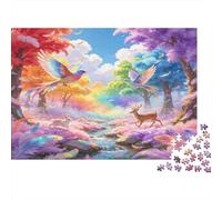 Fantasy Colorful Forest Bird 1000 Piece Jigsaw Puzzle Paper for Adults Rainbow Nature Scene Puzzle Game for Family Relaxation Home Gift 52x38cm/1000pcs