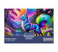 Fantasy Colorful Fox 1000 Piece Jigsaw Puzzle Paper for Adults Enchanted Forest Night View Relaxing Focus Family Home Gift 38x26cm/1000pcs