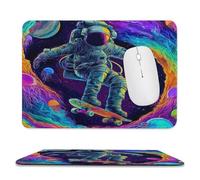 Fantasy Colorful Skateboards Stitched Edge Mouse Pad,Abstract Funny Outer Space Galaxy Astronaut Skateboarding Soft Mousepad with Non-Slip for Office,Home 9.4"x7.9"